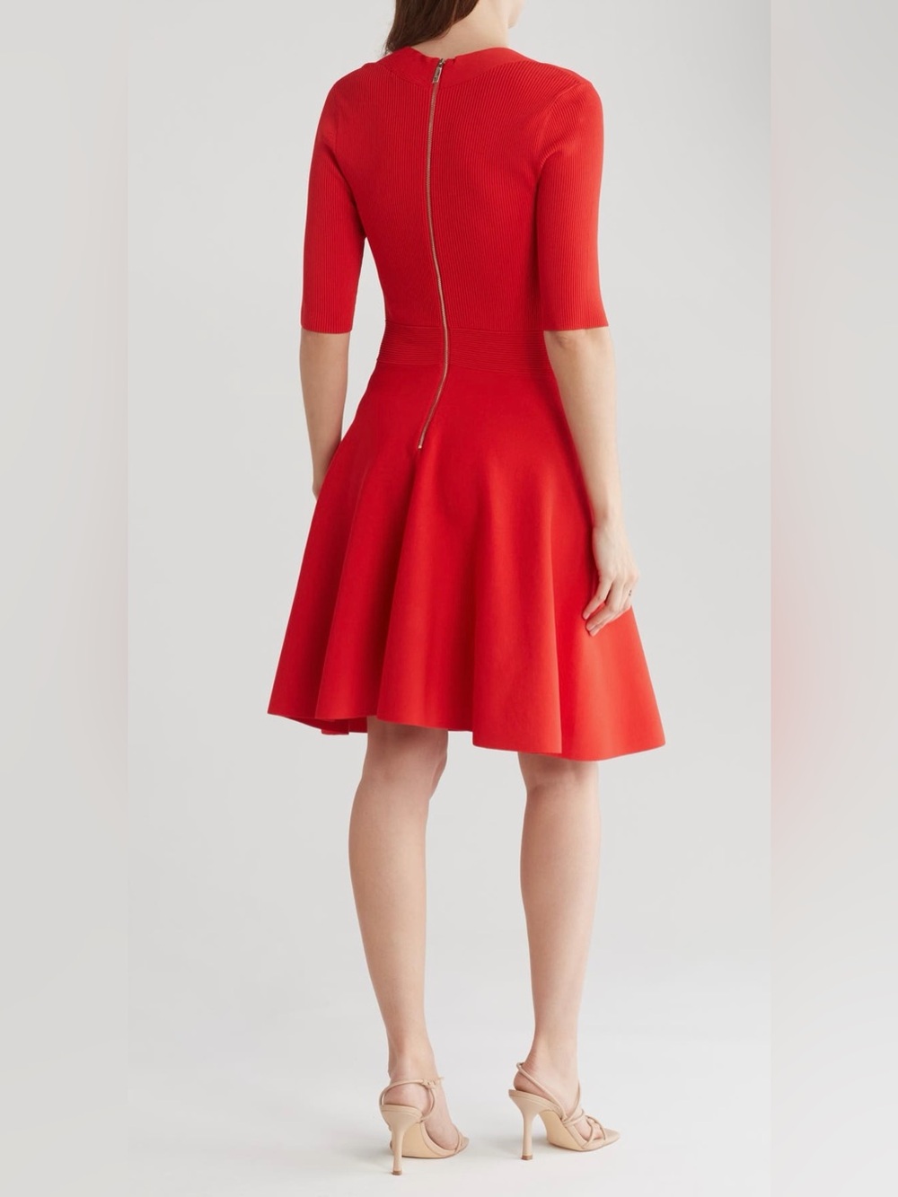 NWT Ted Baker Red Milli Sweetheart Neck Fit-and-Flare Sweater Dress - Picture 2 of 9